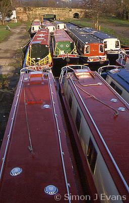 Canal boats moored at Trevor on the Llangollen / Shropshire canal