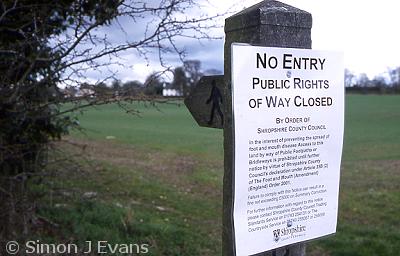 Foot and Mouth 2001: Rights of Way closed, Shropshire