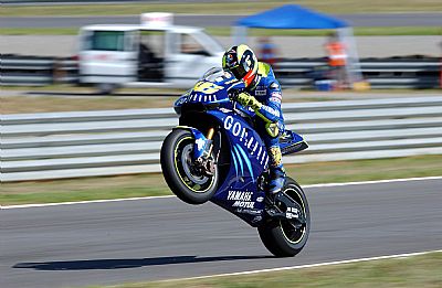 Rossi celebrates his first win on the Yamaha M1, Welkom circuit April 2004